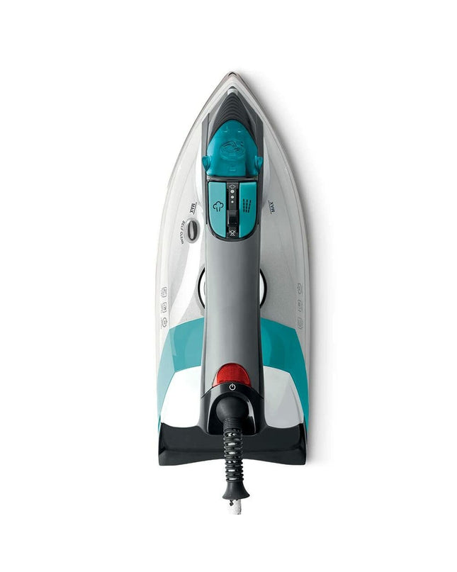 POLTI QC110 2200W steam iron with adjustable steam control, sleek design, and ergonomic handle for efficient ironing.