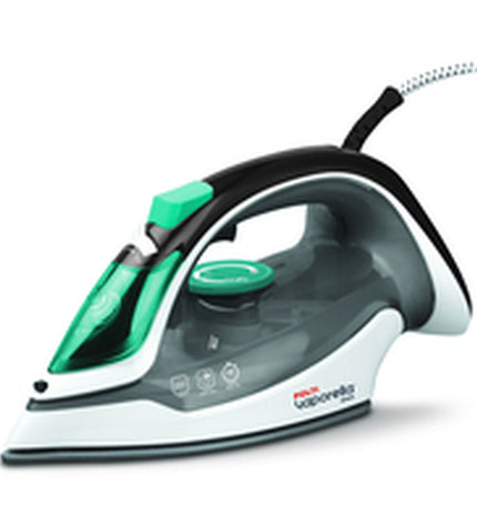 POLTI Q100 steam iron with 2400W power, showing the sleek design and control panel of this household garment steamer.