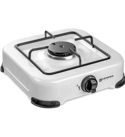 Kemper gas stove for camping and outdoor activities, compact design, 27 x 30 x 9 cm, suitable for outdoor cooking.