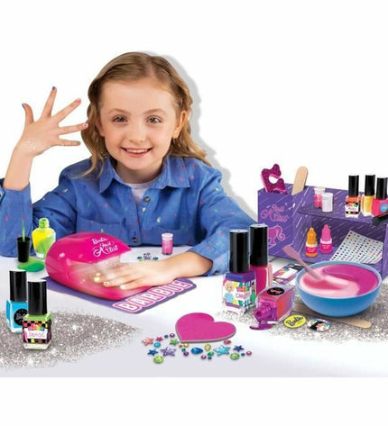 Lisciani Giochi Barbie manicure set toy with pink and purple tools in a compact case, designed for pretend play and grooming fun.