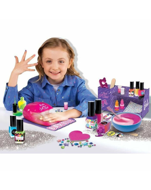 Lisciani Giochi Barbie manicure set toy with pink and purple tools in a compact case, designed for pretend play and grooming fun.