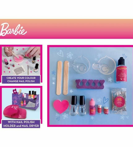 Lisciani Giochi Barbie manicureset toy with nail tools, in a compact 29x7x40 cm box, for pretend play and grooming fun.