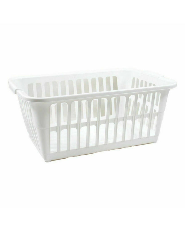 Set of 12 Tontarelli Classic white laundry baskets, 35L, measuring 58x41x24 cm for home organization and storage.