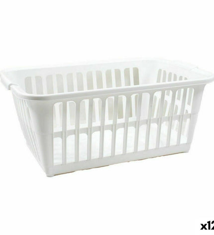 Set of 12 Tontarelli Classic white laundry baskets, 35L capacity, with dimensions 58x41x24 cm, for home storage and organization.