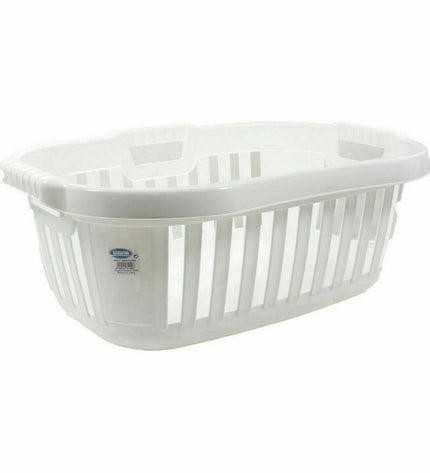 Set of six Tontarelli Hipster white laundry baskets, 50L capacity, 66x44x25 cm for home organization and storage.