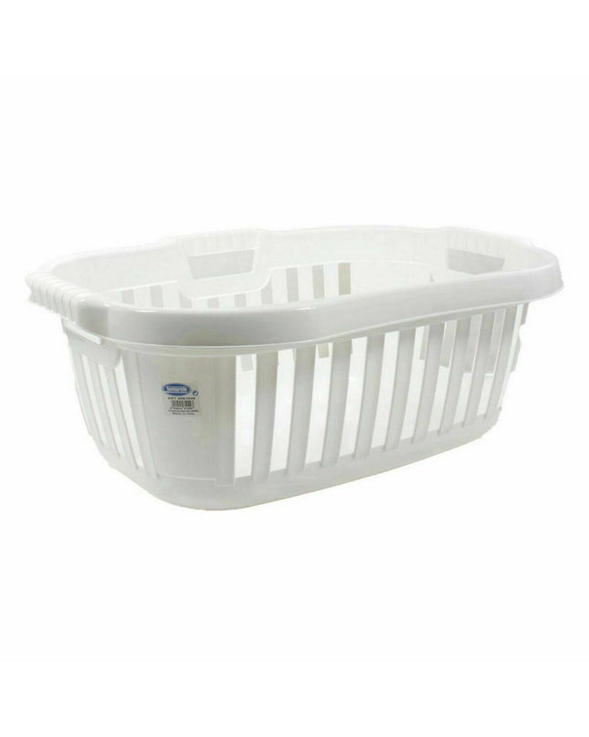 Set of six Tontarelli Hipster white laundry baskets, 50L capacity, 66x44x25 cm for home organization and storage.
