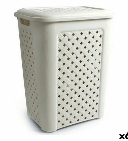 Tontarelli Arianna beige laundry baskets with lids, 43.5 x 33.5 x 55 cm, set of six, for home storage and organization