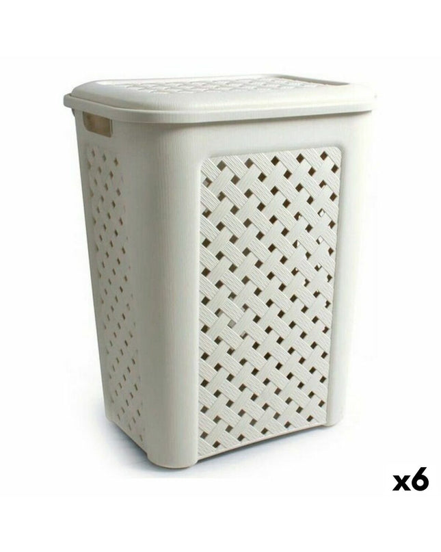 Tontarelli Arianna beige laundry baskets with lids, 43.5 x 33.5 x 55 cm, set of six, for home storage and organization