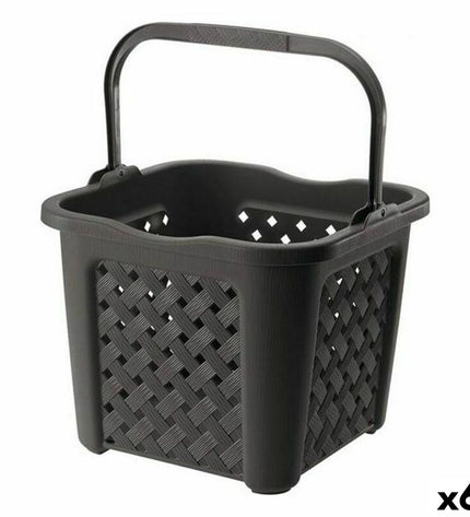Set of six Tontarelli Arianna 25L Wengue laundry baskets, 38x38x31.5 cm, for home storage and organization.