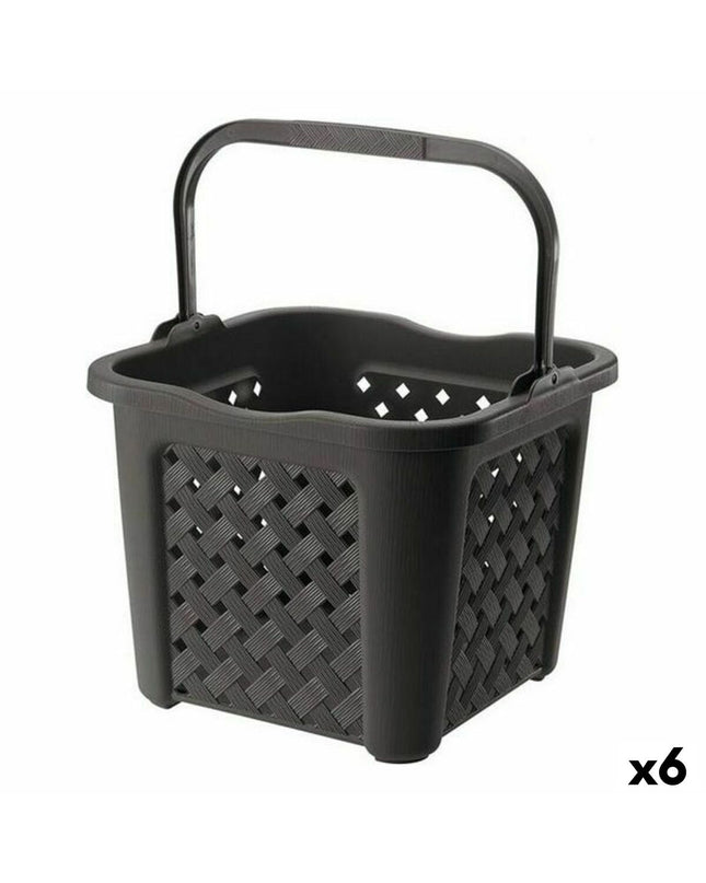 Set of six Tontarelli Arianna 25L Wengue laundry baskets, 38x38x31.5 cm, for home storage and organization.