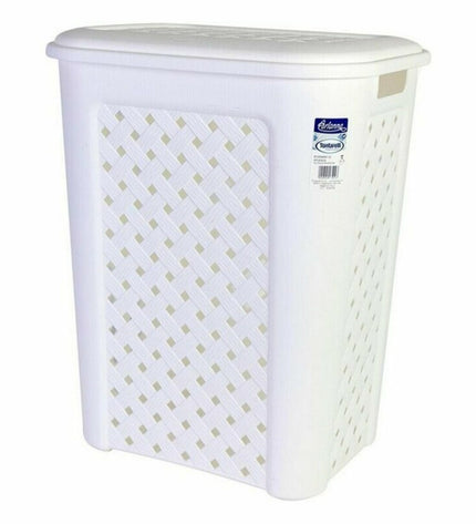 Six Tontarelli Arianna 50L white laundry baskets with dimensions 44x35x55 cm for home organization and storage.