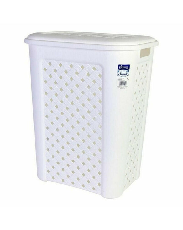 Six Tontarelli Arianna 50L white laundry baskets with dimensions 44x35x55 cm for home organization and storage.