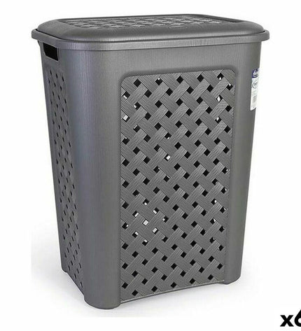 Six Tontarelli Arianna laundry baskets, 44x35x55 cm, made of durable plastic for household storage and organization.