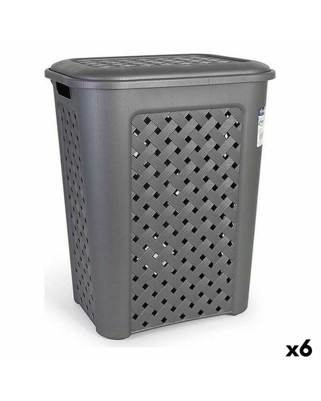 Six Tontarelli Arianna laundry baskets, 44x35x55 cm, made of durable plastic for household storage and organization.