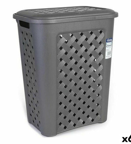 Set of six Tontarelli Arianna 30L gray laundry baskets with dimensions 37.5 x 27.5 x 47 cm for home organization.