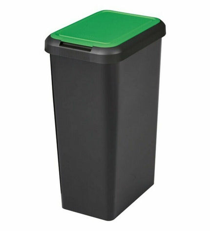 Set of six Tontarelli IN7309 recycling bins for home organization, measuring 29.2 x 39.2 x 59.6 cm, in a kitchen setting.