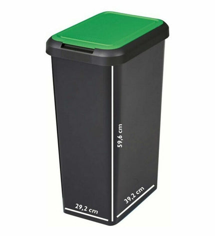 Set of six Tontarelli Recycling Prullenbak trash bins, 29.2x39.2x59.6 cm, for household waste management and organization.