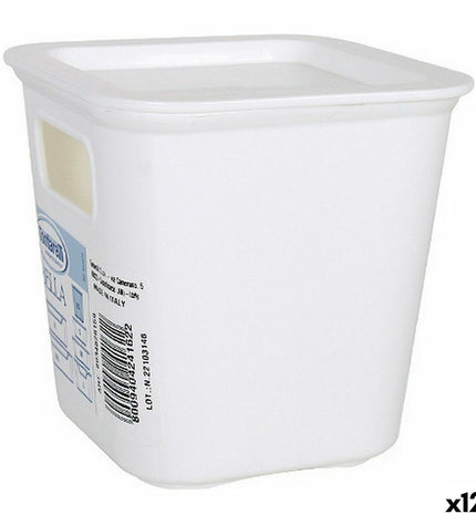 Set of 12 Tontarelli Bella white storage boxes, 11.4 cm square, for household organization and kitchen storage.