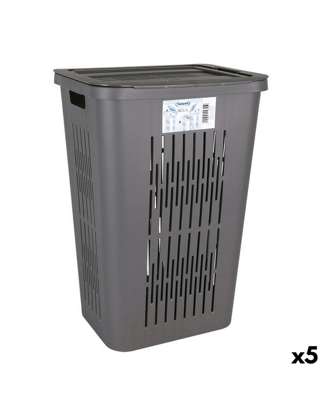 Set of five Inde Bella 60L gray laundry baskets with dimensions 40.5 x 33 x 59 cm for home storage and organization.