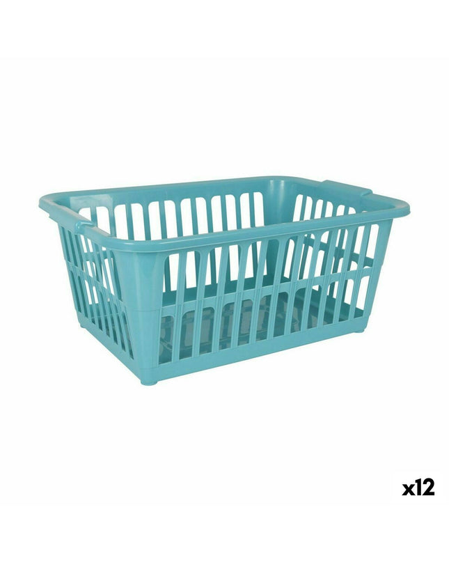 Set of 12 Tontarelli Classic blue laundry baskets, 35L capacity, with dimensions 58x41x24 cm, for home storage and organization.