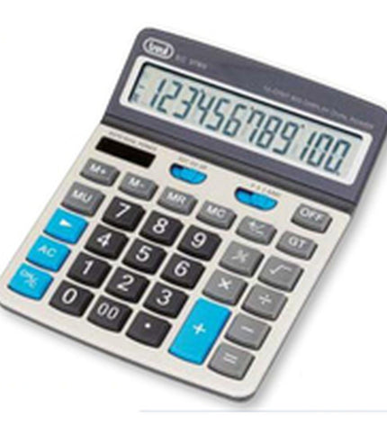 Gray Trevi EC 3780 calculator with digital display, office electronics and stationery for accurate calculations.
