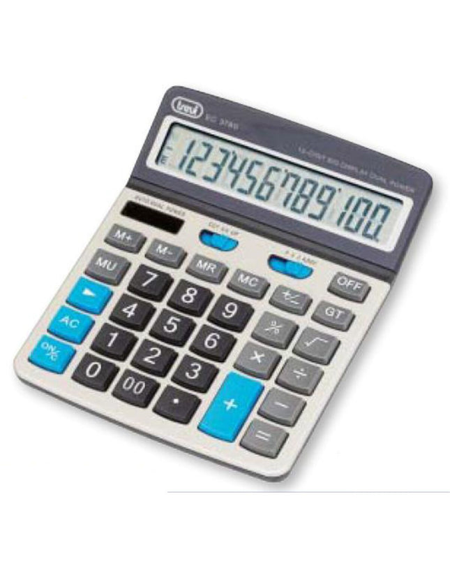Gray Trevi EC 3780 calculator showing numeric keypad and display screen, ideal for office use and stationery.