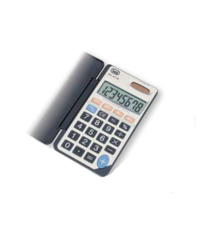 Gray Trevi EC 3718 calculator with digital display, ideal for office use, part of Trevi's office electronics and stationery range.
