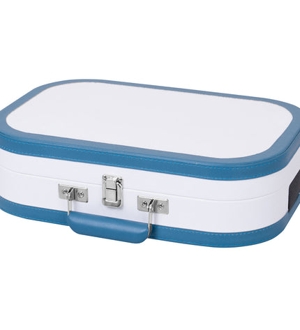 Trevi TT 1020 BT portable turquoise record player with USB, Bluetooth, and rechargeable battery, showcasing its vintage design.