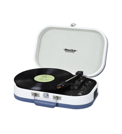 Trevi TT 1020 BT USB stereo Bluetooth turntable with turquoise finish, rechargeable battery, and audio hifi electronics.