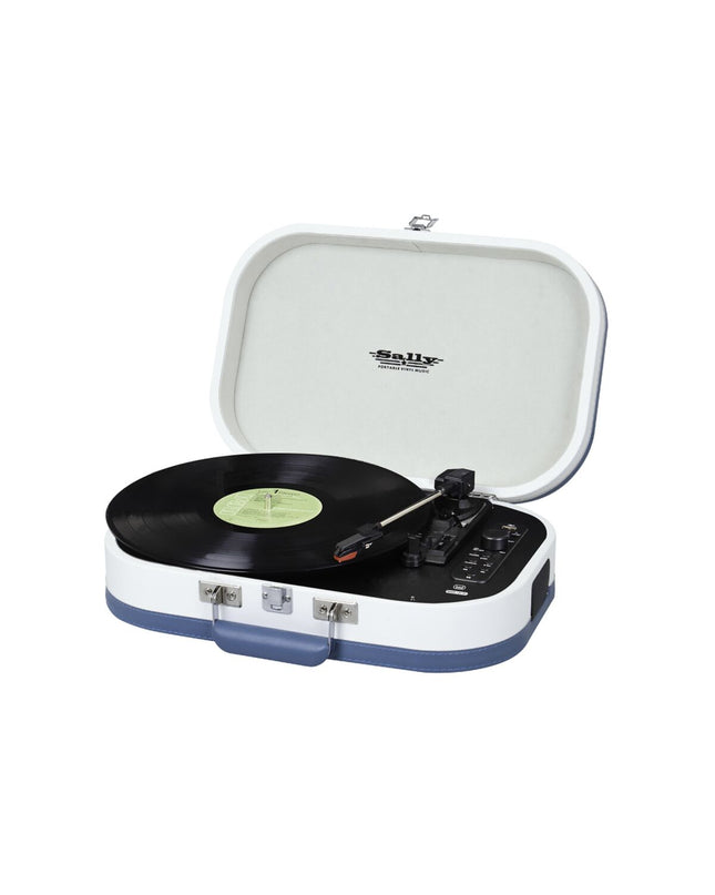 Trevi TT 1020 BT USB stereo Bluetooth turntable with turquoise finish, rechargeable battery, and audio hifi electronics.