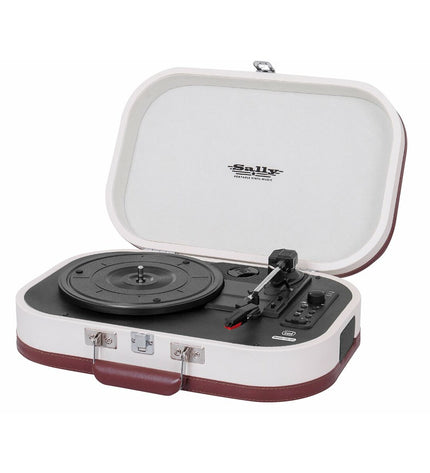 Beige Trevi platenspeler, vintage-style turntable with tonearm and control knobs, in electronic audio equipment.