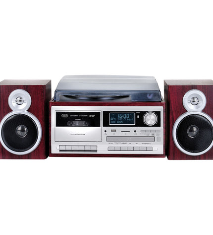 Trevi platenspeler 0T107230 in hout finish, vintage record player with stylus and control buttons, electronic audio equipment
