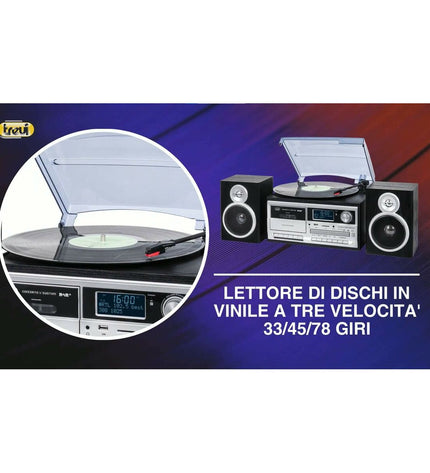 Trevi turntable model 0T107230 with wooden finish, part of audio and hi-fi equipment, showcasing the vintage record player design.