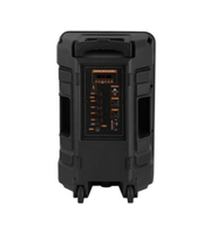 Trevi XF 1250 KB portable speaker system with built-in handle, black and silver design, showing control buttons and speaker grille.