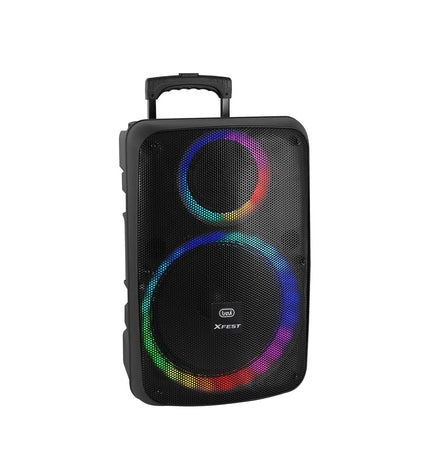 Portable Trevi XF 1250 KB speaker system with control buttons and handle, designed for high-quality audio and easy transport.