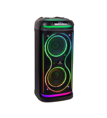 Trevi XF 650 KB portable speaker system with built-in handle and control buttons, designed for high-quality audio on the go.