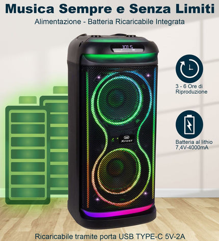 Trevi XF 650 KB portable speaker system with built-in handles and controls, designed for high-quality audio playback.