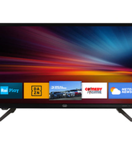 Trevi 24-inch Full HD LED Smart TV displaying a vibrant home entertainment screen with a sleek black frame.