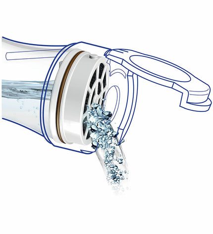 Transparent 1L LAICA water bottle with built-in filter, designed for household use and drinking water filtration.