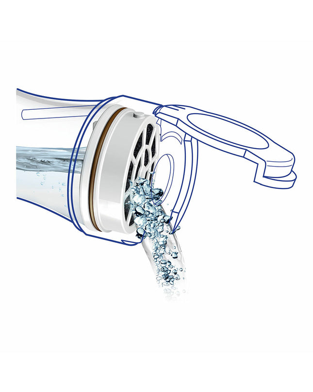 Transparent 1L LAICA water bottle with built-in filter, designed for household use and drinking water filtration.