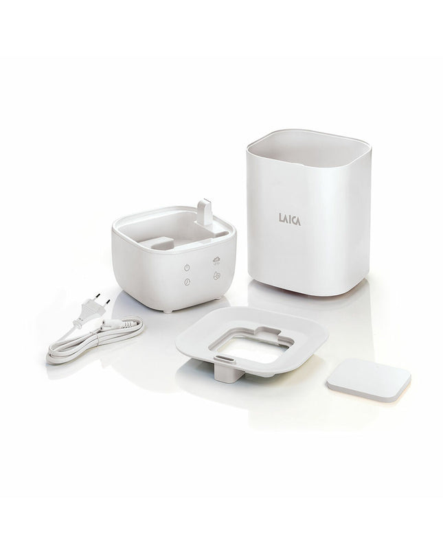 LAICA ultrasonic humidifier and aroma diffuser with LED light, 25W, white, 3.3L capacity for home and portable air conditioning.