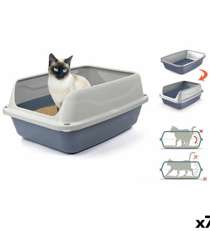 Set of seven Georplast Sonic plastic cat litter boxes, 44.5 x 34 x 18.5 cm, suitable for feline use.