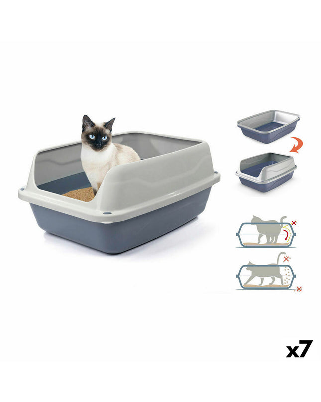 Set of seven Georplast Sonic plastic cat litter boxes, 44.5 x 34 x 18.5 cm, suitable for feline use.