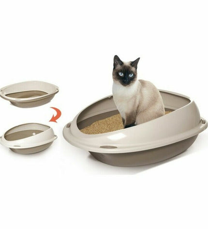 Set of seven Georplast GP10530 cat litter boxes in beige, measuring 45x36x15 cm, designed for feline hygiene and comfort.