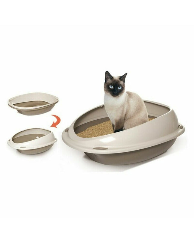 Set of seven Georplast GP10530 cat litter boxes in beige, measuring 45x36x15 cm, designed for feline hygiene and comfort.