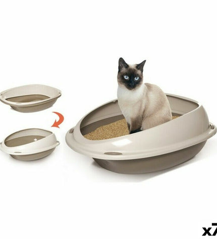 Set of seven Georplast GP10530 cat litter trays, 45x36x15 cm, with smooth plastic surfaces and rounded edges.