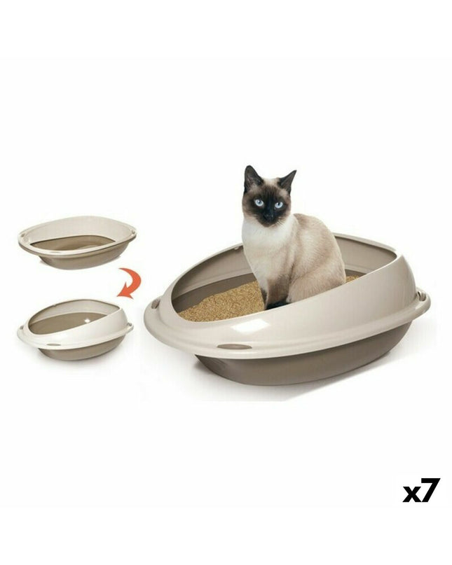 Set of seven Georplast GP10530 cat litter trays, 45x36x15 cm, with smooth plastic surfaces and rounded edges.