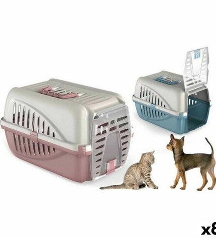 Set of 8 Georplast small animal carrying baskets, 50x33x31 cm, durable plastic pet enclosures for small animals.