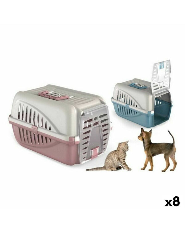 Set of 8 Georplast small animal carrying baskets, 50x33x31 cm, durable plastic pet enclosures for small animals.