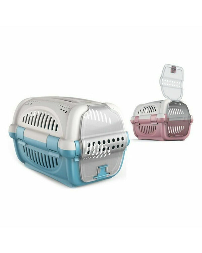 Set of five Georplast GP569S small animal carrying cages in beige with ventilation panels and door openings.